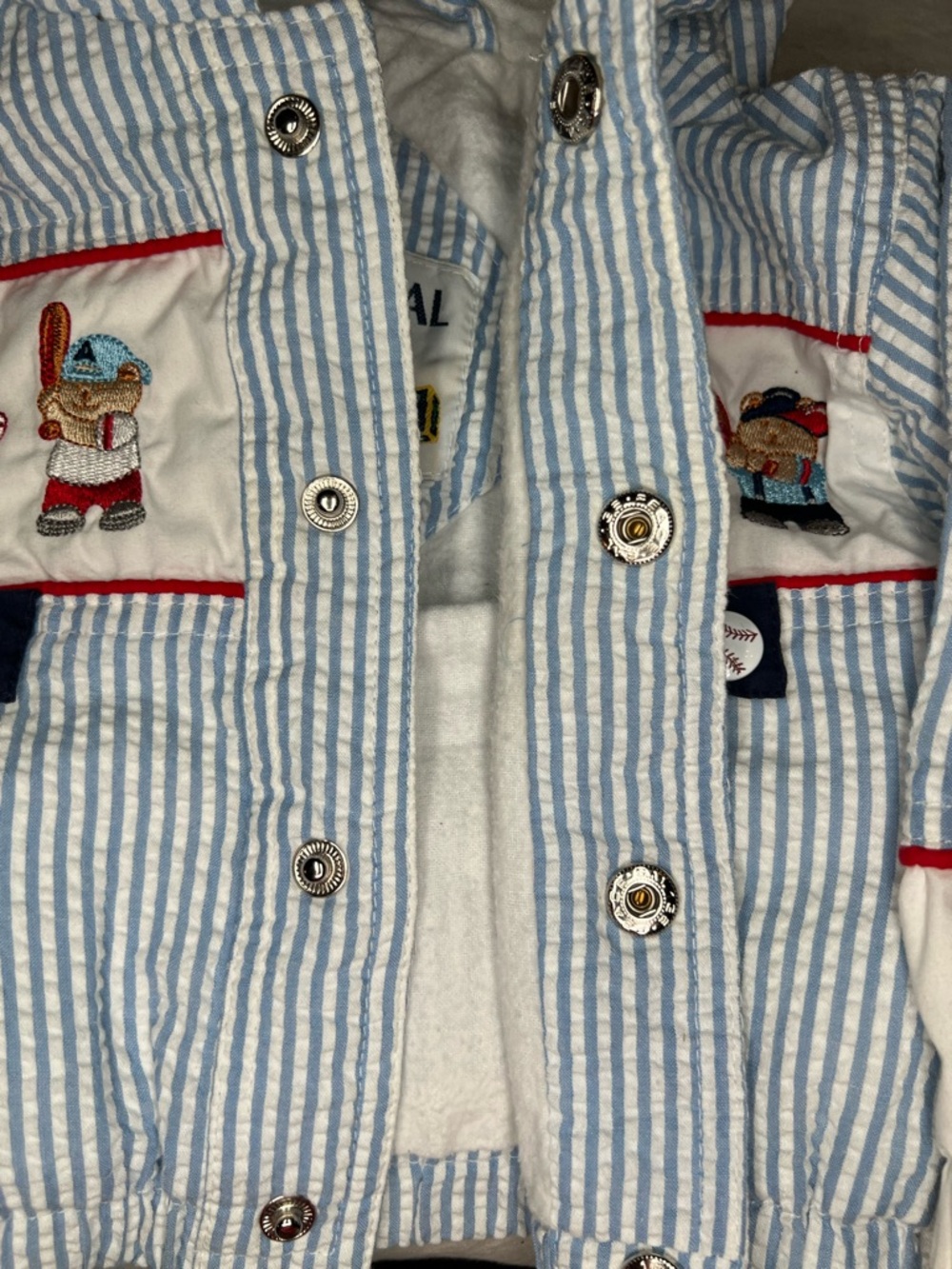 Vtg Casual Time Baby Boy Blue White Seersucker Jacket Baseball Baby Boy 6-9M. - Picture 6 of 6